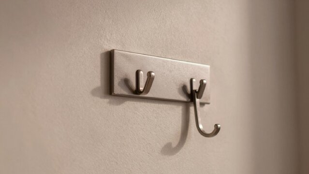 Close-up wall mounted coat rack painted light beige color smooth texture rectangular shape brushed nickel fini