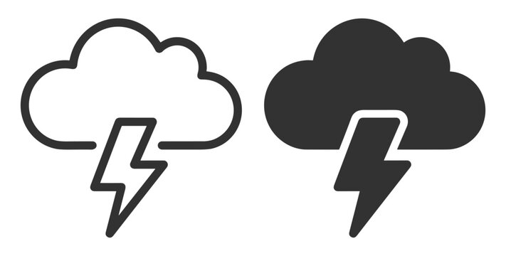 cloud and lightning bolt weather icons vector illustration on transparent background