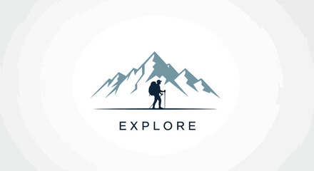 A lone hiker with a backpack and trekking pole stands before majestic snow-capped mountains embodying the spirit of exploration and adventure. © Kelik