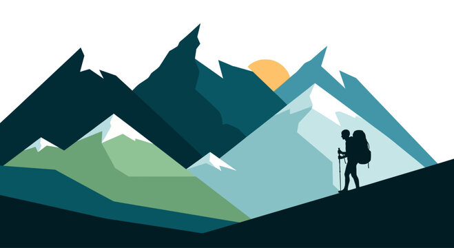 Person Hiking On Mountain Peak Alone.