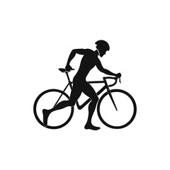 Obraz premium Cyclist in Motion: A stylized silhouette of a cyclist in motion, helmeted and focused, pushing a bicycle forward. Symbolizing sport, fitness, and determination.