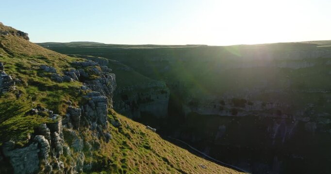 Gordale scar in Yorkshire Dales at sunrise