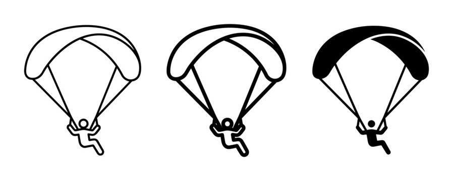 Parachuting Icons, Skydiving Vector Set, Extreme Sports Silhouette Collection