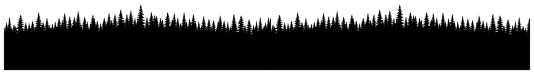 Coniferous pine forest tree line silhouette in black and white landscape style © Tomas