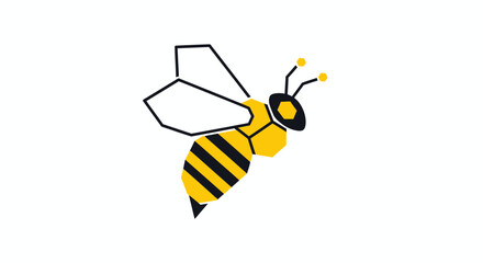 Stylized Honey Bee Illustration with Geometric Wings and Striped Body. © Ikhsan