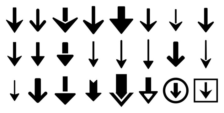Downward arrow icons pointing down in minimalist black silhouette style