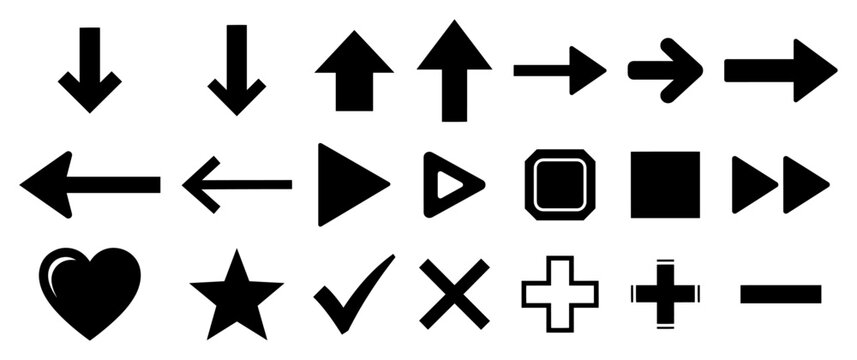 UI web interface control icons including arrows and basic shapes in black minimalist style