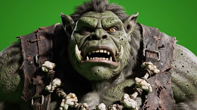 Fantasy creature in costume against green backdrop for creative projects