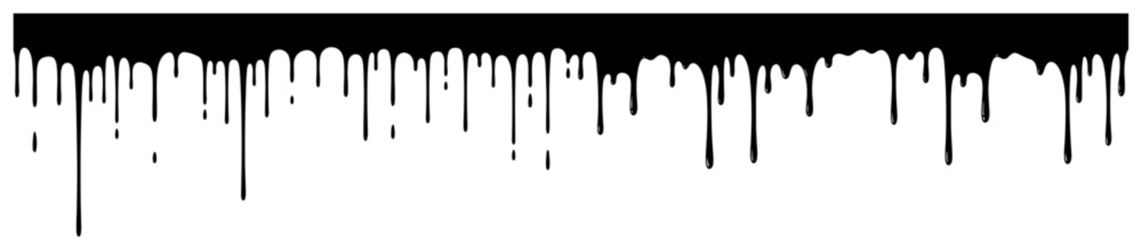 Black paint dripping border with liquid drops in clean high contrast vector style