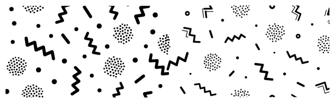 Memphis pattern background with abstract geometric elements in retro ninety style