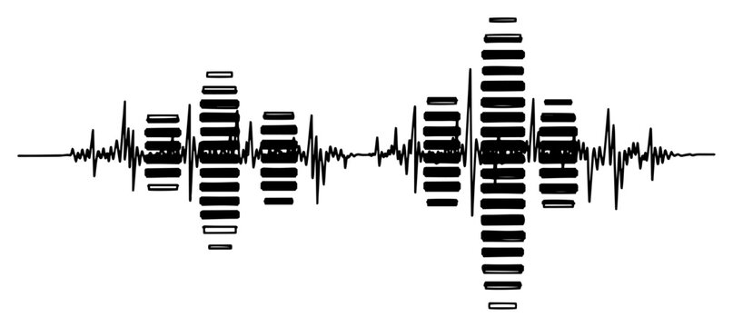 Audio equalizer wave and sound frequency pulse line in modern graphic style