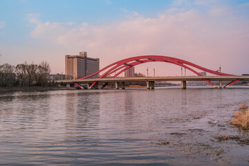 Naklejka premium Huifa River Wetland Park in Meihekou, Jilin Province, China – Urban Ecological Restoration Project with Wetlands, Flood Control and Riverside Landscape Infrastructure – April 1, 2026