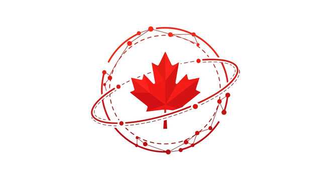 Red Maple Leaf Globe Icon Symbol.
