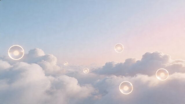 Clouds and glowing orbs in sky