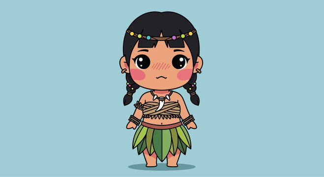 Little girl in hula costume dancing.