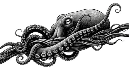 Detailed illustration of an octopus tentacles. © Imah