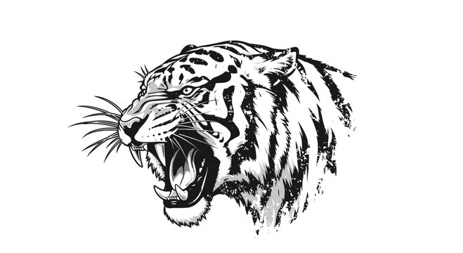 Fierce tiger head with open mouth.