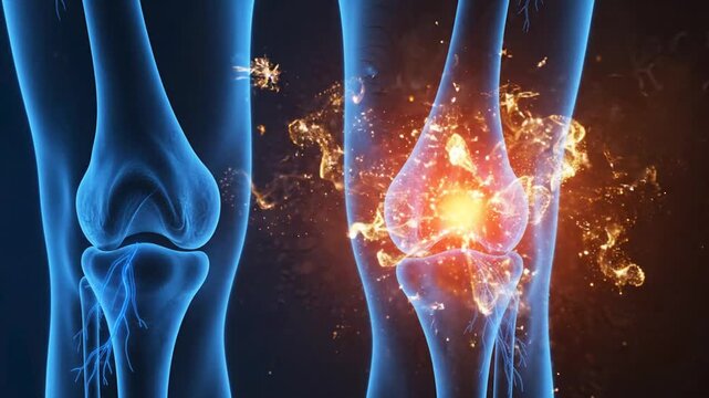 Knee Joint Pain Injury X Ray Scan Blue Transparent Human Skeleton Bone Structure Medical Background