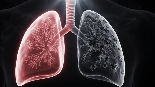 Healthy And Smoker Lung Comparison On Black Background Medical Illustration