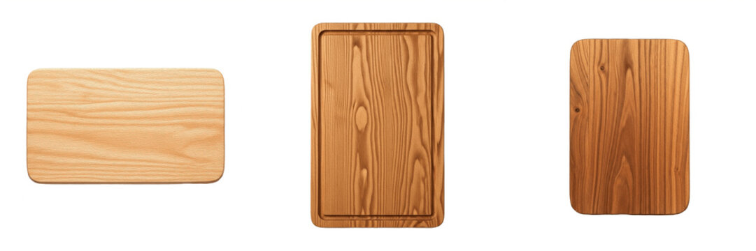 Wooden cutting board empty platter PNG clipart bundle, rustic wood choppping boards isolated on transparent background, kitchen block mockup graphic for food styling, rectangular serving tray illustra