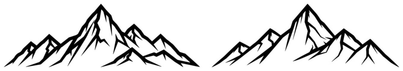 Obraz premium Mountain range peaks and landscape silhouettes in minimalist linocut style