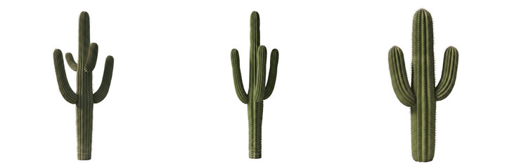 Saguaro cactus PNG set with transparent background. Three isolated desert cacti illustrations for southwestern graphic design, western themed invitations, boho stickers, and realistic green plant clip © moon k
