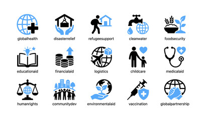 Fototapeta premium Global aid and humanitarian icons representing relief and services