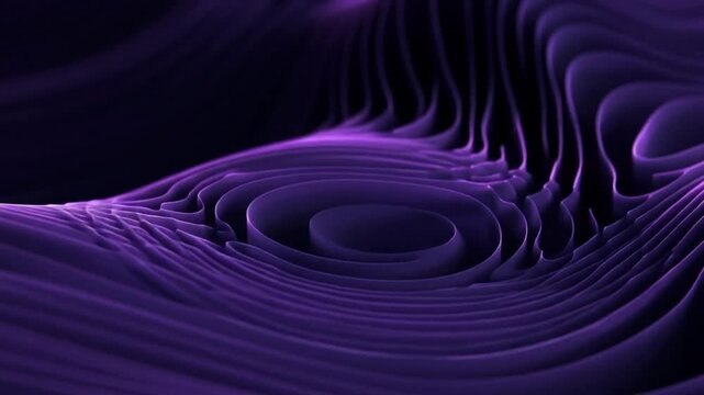 Abstract flowing contour waves in rich royal purple and deep violet gradients, smooth organic ripple patterns