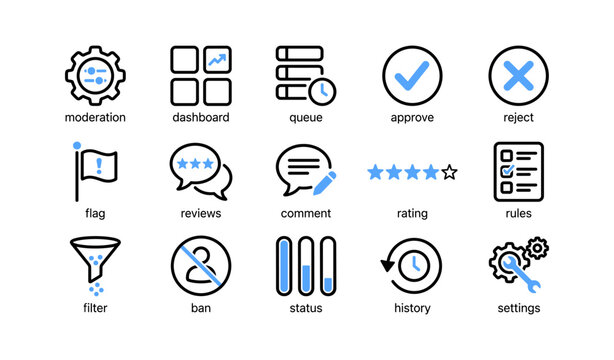 User interface moderation icons arranged in grid layout