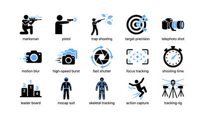 Fototapeta premium Shooting and tracking icons illustrating photography motion capture