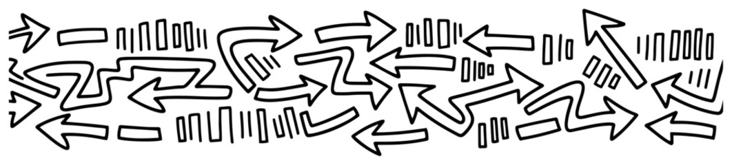 Arrows pointing in different directions forming a horizontal banner background in hand drawn sketch style © Tomas
