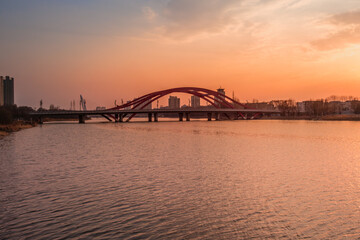 Fototapeta premium Huifa River Wetland Park in Meihekou, Jilin Province, China – Urban Ecological Restoration Project with Wetlands, Flood Control and Riverside Landscape Infrastructure – April 1, 2026