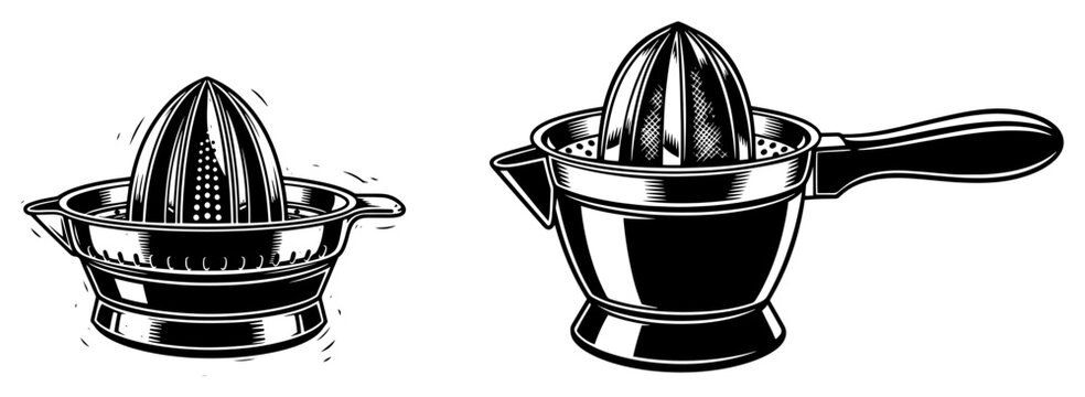 Citrus juicer manual squeezer kitchen tools in vintage engraving style