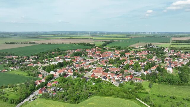 Drone footage of Gemeinde Huy Eilenstedt in the Harz region, Saxony Anhalt, Germany