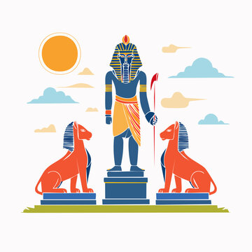 Ancient Egyptian Pharaoh Statue with Sphinxes