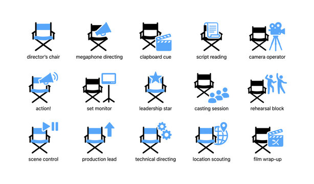 Director chair icons showing film production roles in grid layout
