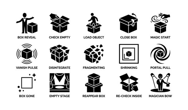 Box magic and reveal icons showing box manipulation actions