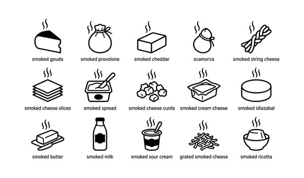 Various smoked cheese and dairy icons arranged in grid