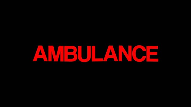 Bright red Ambulance lettering on a dark background delivers a fast-paced emergency visual, perfect for healthcare themes, rescue alerts, medical broadcasts, and urgent motion graphics.