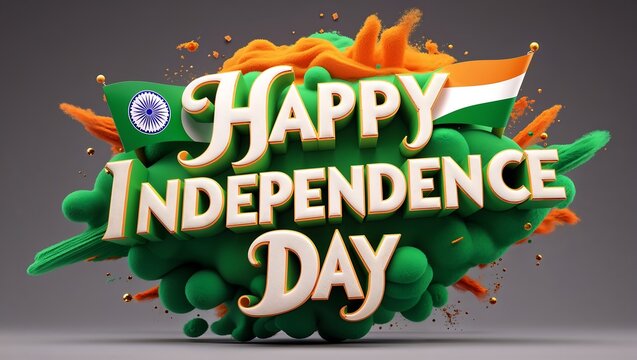 Happy independence day india with green cloud and orange splashes