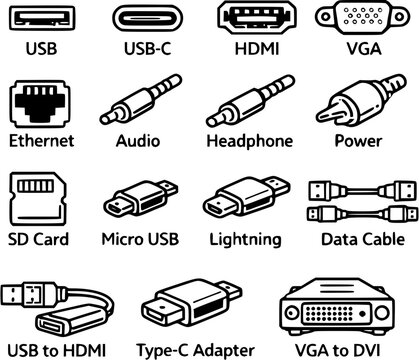 Computer Ports and Connectivity Icons Collection