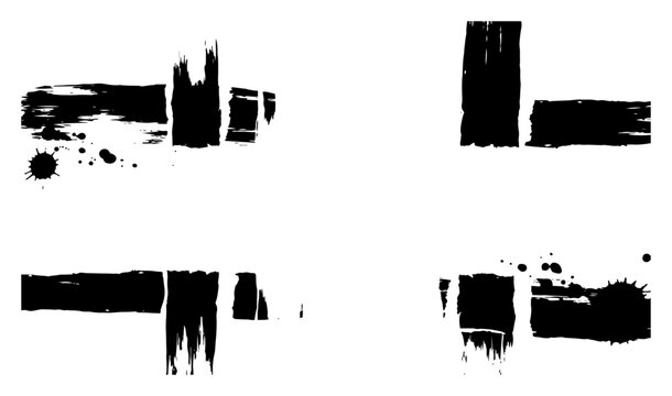 Abstract paint brush strokes forming a border layout in textured black ink style