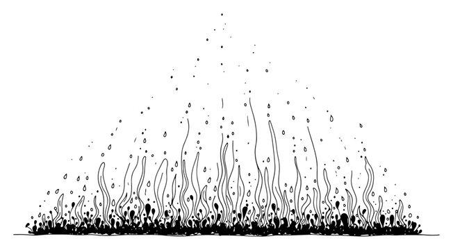 Liquid splash or fire sparks exploding from ground surface in hand drawn doodle style