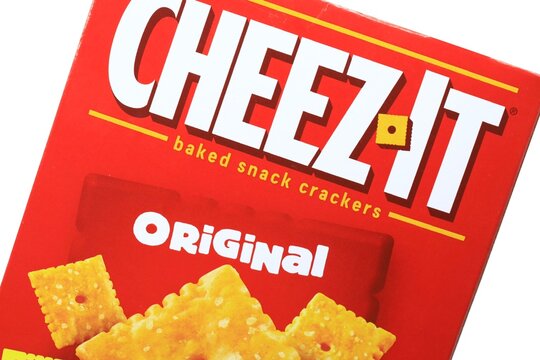 Box of Cheez-it brand cheese flavored snack crackers