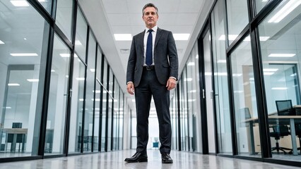 Fototapeta premium Confident Senior Businessman Standing in Modern Office Corridor