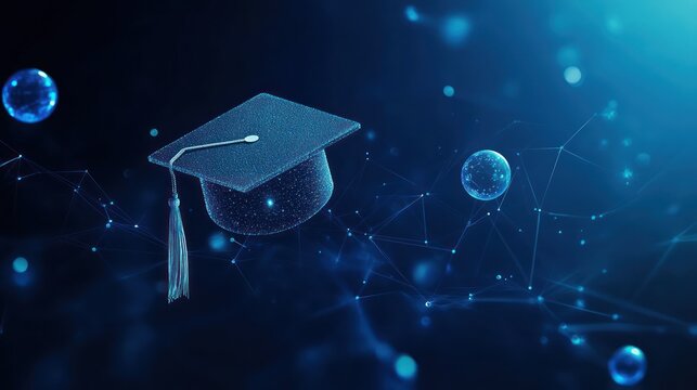 Digital Graduation Cap, Abstract Background, Education Technology