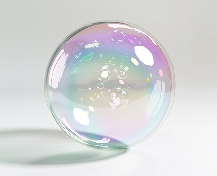 Soap bubble sphere, iridescent, on white, background. Possible for science education