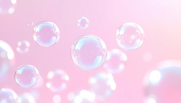 Soap bubbles float against a pink gradient. Background is soft. Use beauty, spa