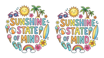 Obraz premium Radiant Sunshine Slogan Graphic Displaying Vibrant Colorful Icon and Playful Element for Contemporary Girl Fashion Apparel Print Design and Textile Pattern Decoration