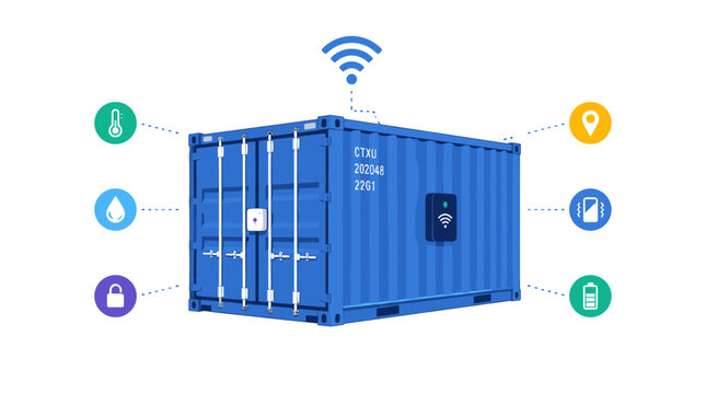 Blue Shipping Container Technology Concept Isolated.